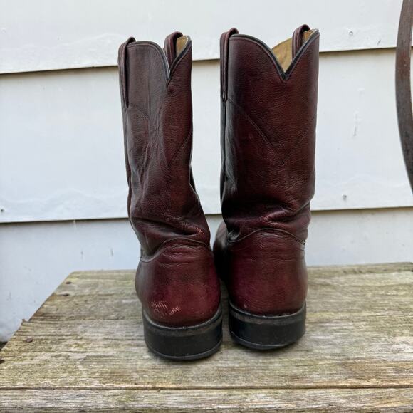 Vintage Dan Post Ruddy Brown Roper Pull On Cowboy Western Leather Boots 11D - Picture 4 of 7